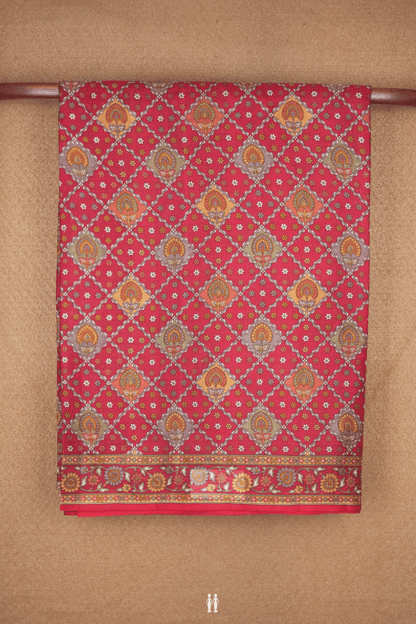 Allover Design Ruby Red Printed Silk Saree