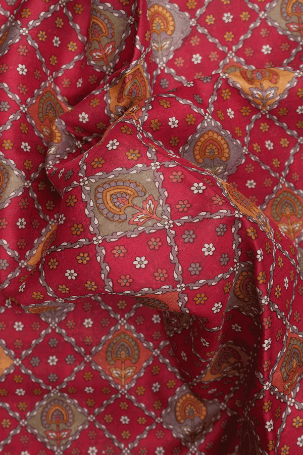 Allover Design Ruby Red Printed Silk Saree
