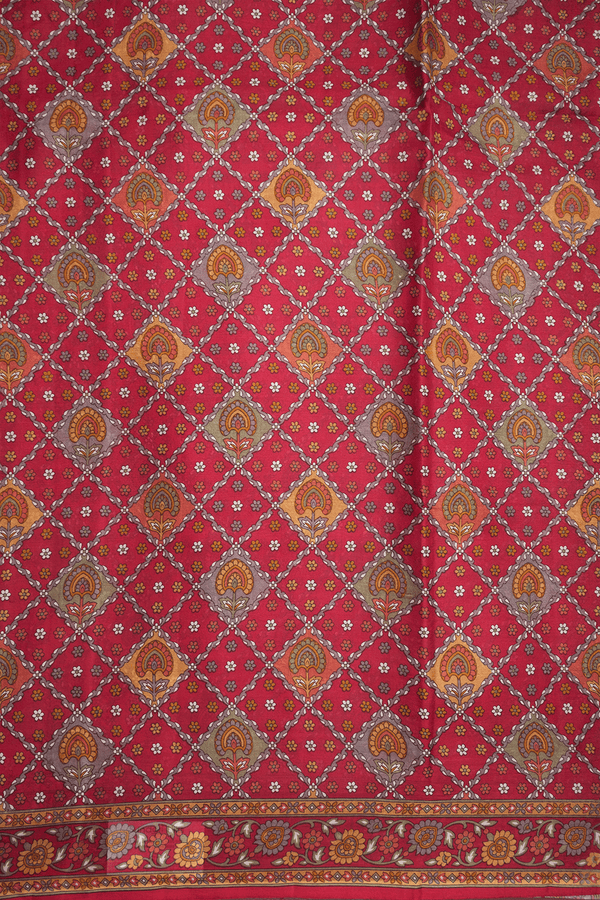 Allover Design Ruby Red Printed Silk Saree