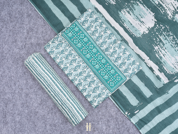 Allover Design Sea Green Cotton Unstitch Salwar Material