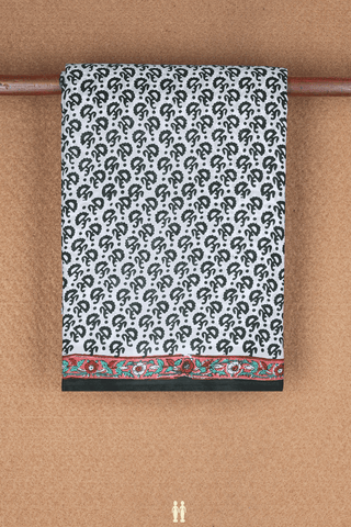 Allover Design White Printed Silk Saree