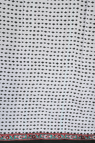 Allover Design White Printed Silk Saree