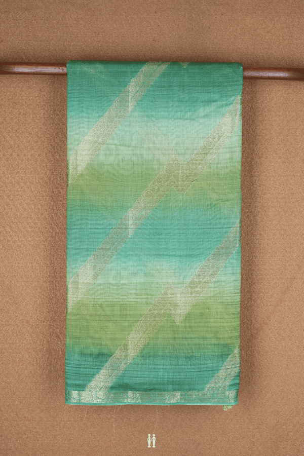 Allover Diagonal Design Shades Of Green Chanderi Cotton Saree