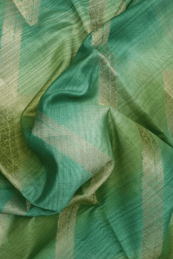Allover Diagonal Design Shades Of Green Chanderi Cotton Saree