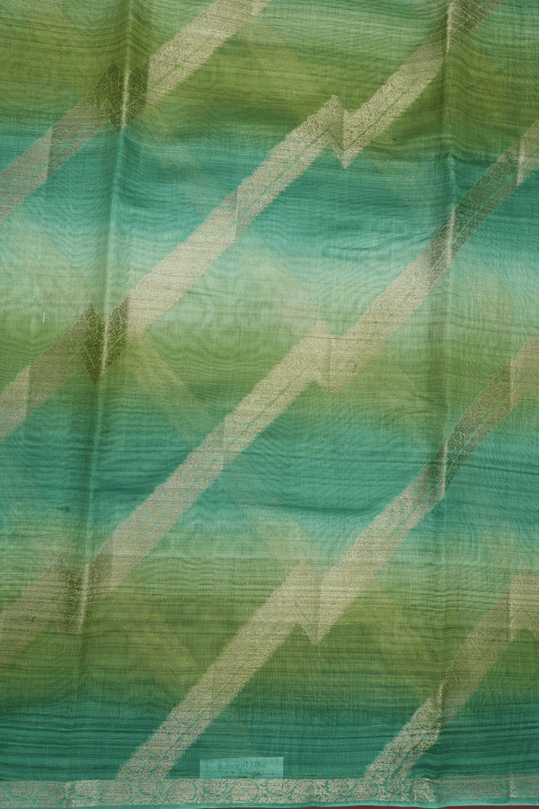 Allover Diagonal Design Shades Of Green Chanderi Cotton Saree