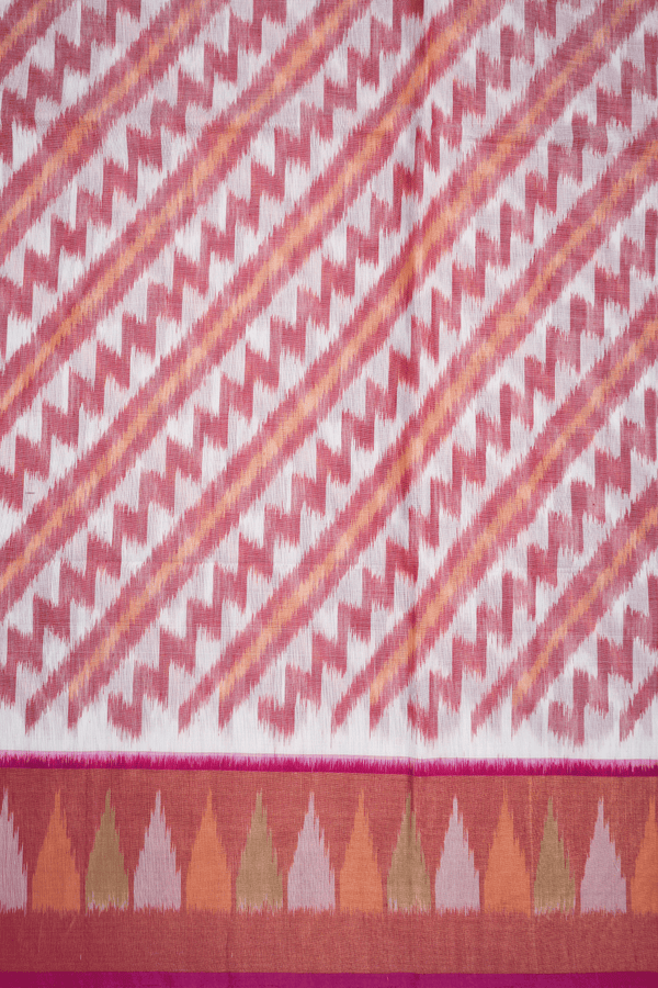 Allover Diagonal Design White Kora Silk Cotton Saree