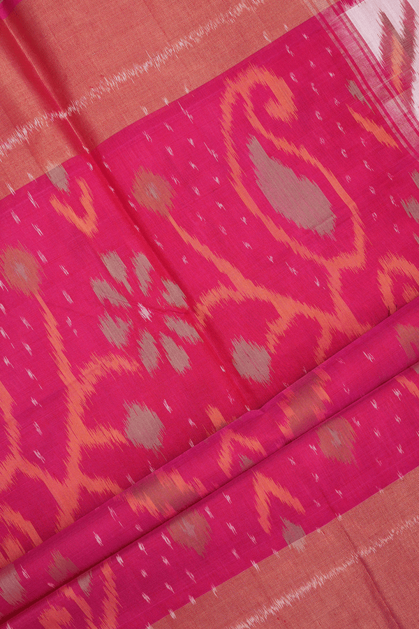 Allover Diagonal Design White Kora Silk Cotton Saree