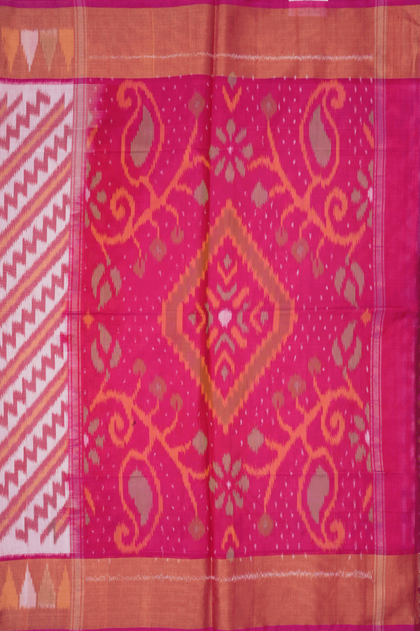Allover Diagonal Design White Kora Silk Cotton Saree