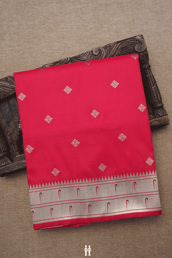 Allover Diamond Buttas Chilli Red Semi Banarasi Silk Saree