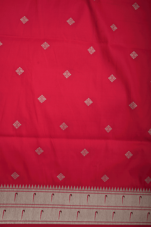 Allover Diamond Buttas Chilli Red Semi Banarasi Silk Saree