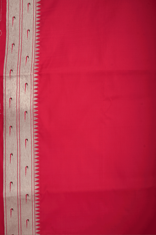 Allover Diamond Buttas Chilli Red Semi Banarasi Silk Saree
