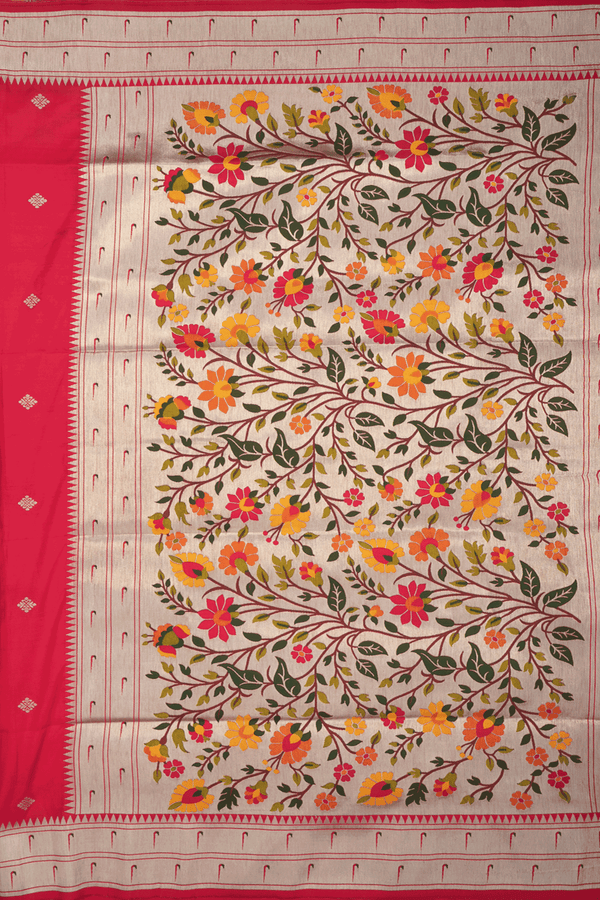 Allover Diamond Buttas Chilli Red Semi Banarasi Silk Saree