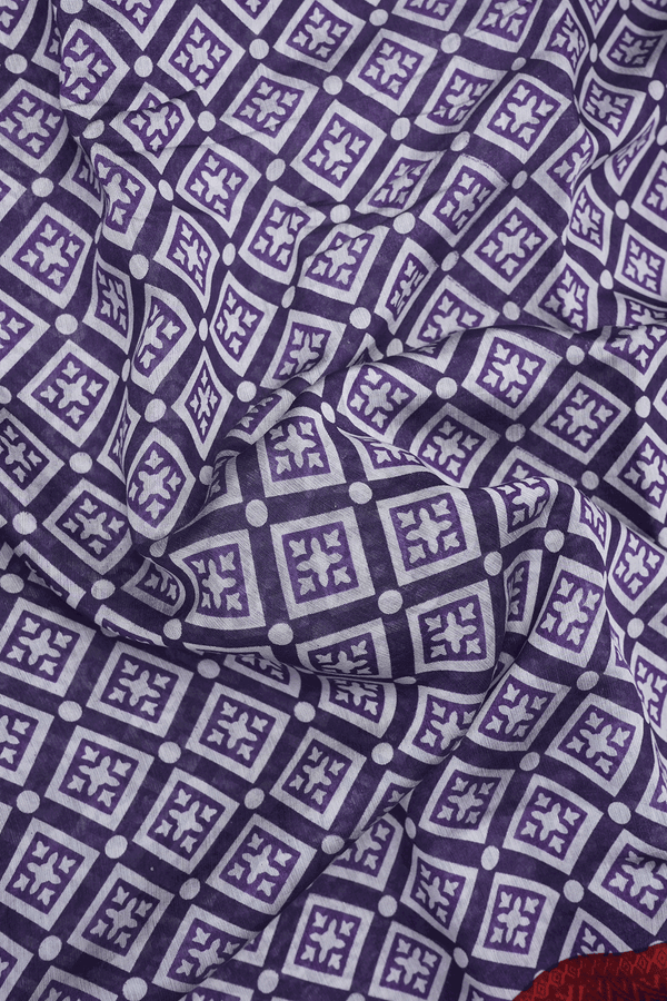 Allover Diamond Design Regal Purple Chanderi Cotton Saree