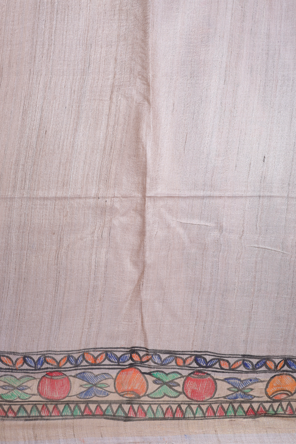 Allover Floral Buttas Beige Tussar Madhubani Silk Saree