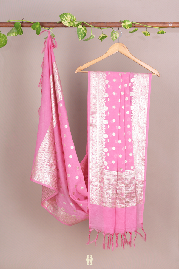 Allover Floral Buttas Lotus Pink Semi Banarasi Silk Dupatta