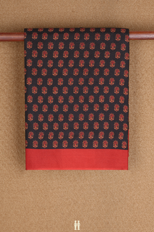 Allover Floral Design Black Printed Silk Saree