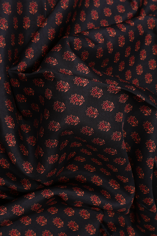 Allover Floral Design Black Printed Silk Saree