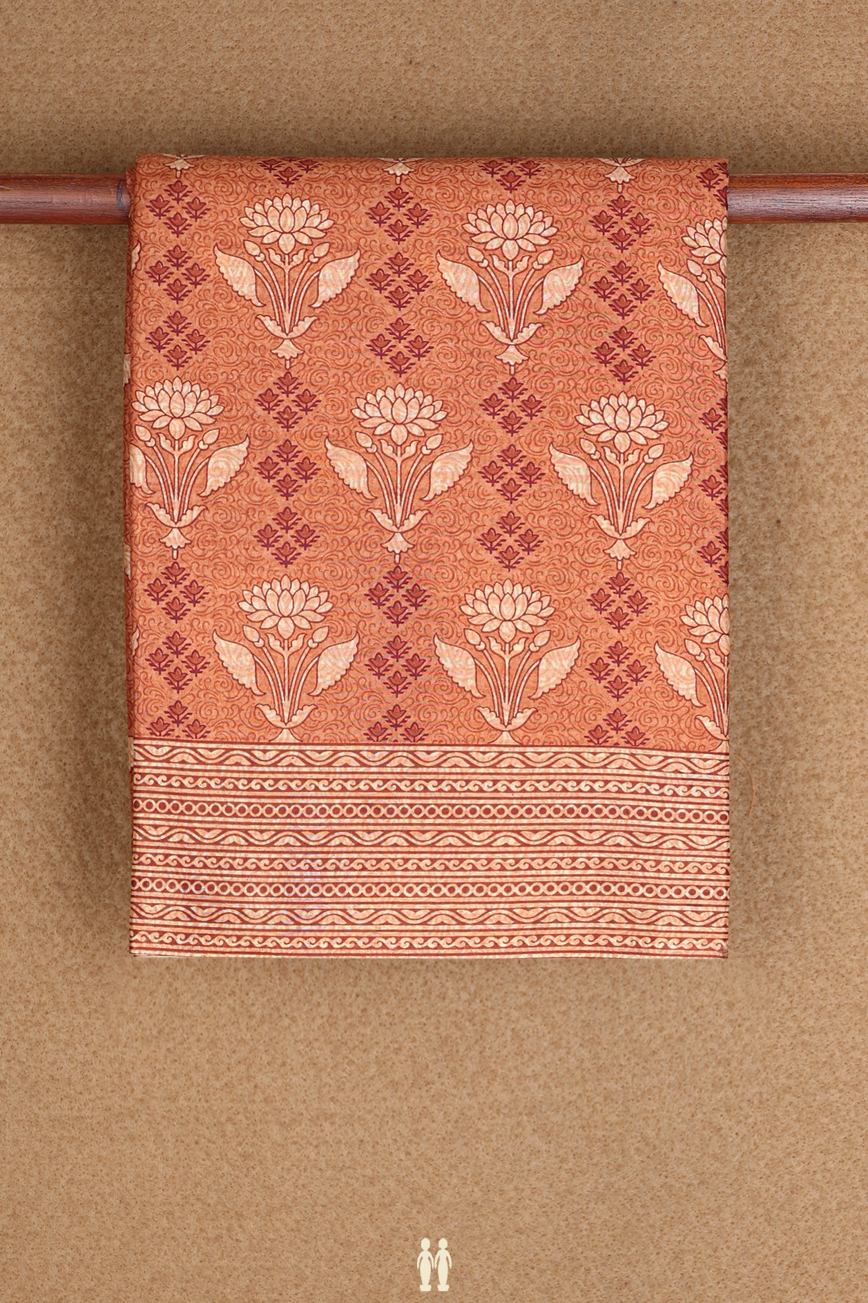 Allover Floral Design Brick Brown Printed Silk Saree