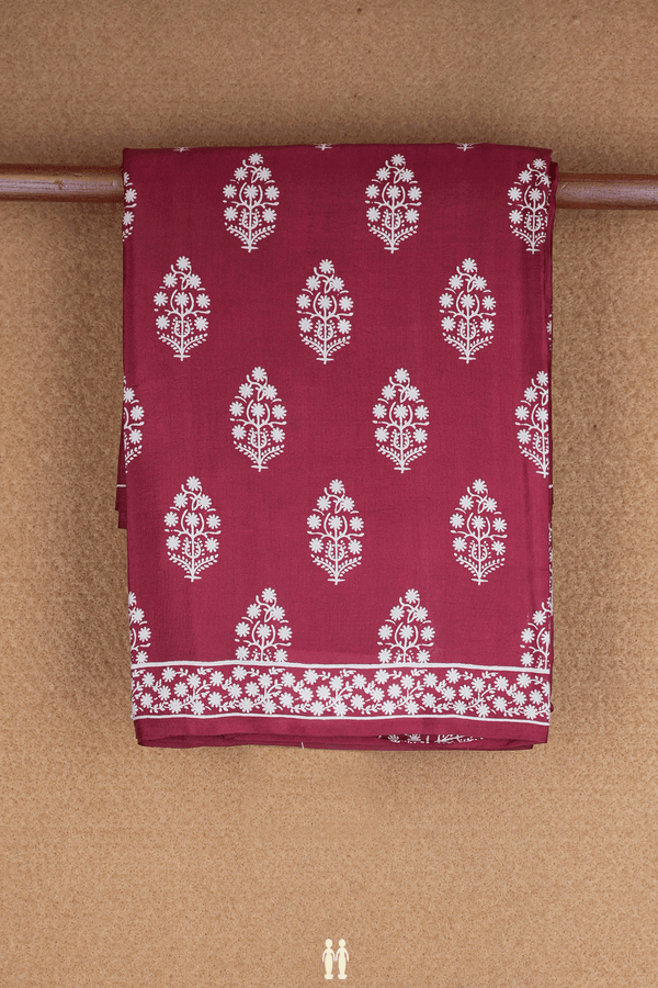 Allover Floral Design Burgundy Red Printed Silk Saree