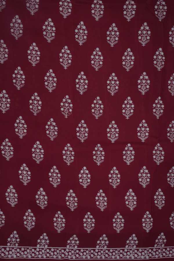 Allover Floral Design Burgundy Red Printed Silk Saree