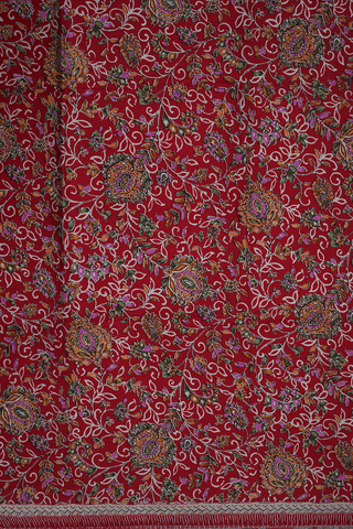 Allover Floral Design Crimson Red Printed Silk Saree