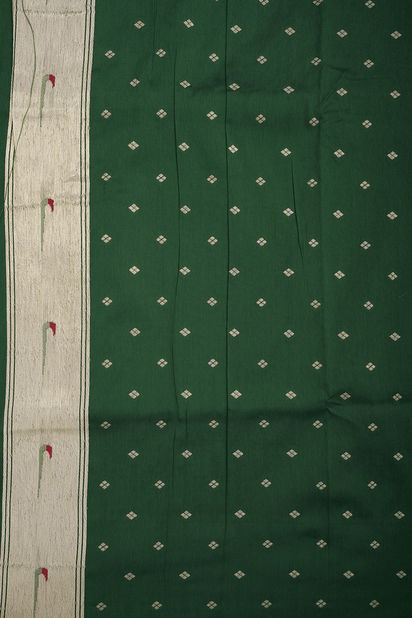 Allover Floral Design Dark Green Semi Banarasi Silk Saree