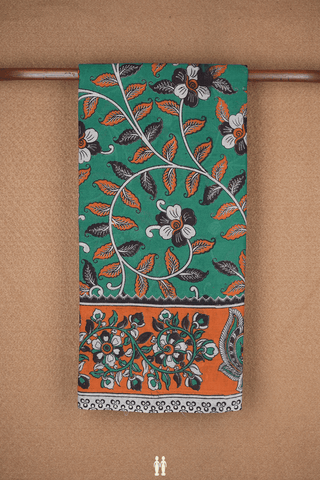Allover Floral Design Dark Sea Green Kalamkari Cotton Saree