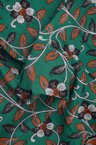Allover Floral Design Dark Sea Green Kalamkari Cotton Saree