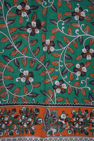 Allover Floral Design Dark Sea Green Kalamkari Cotton Saree