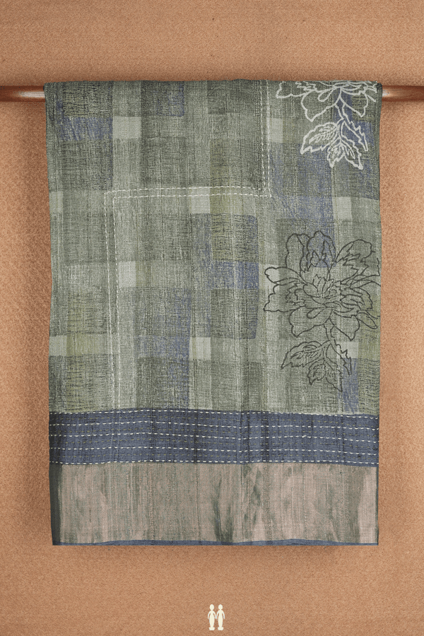 Allover Floral Design Green Tussar Silk Saree