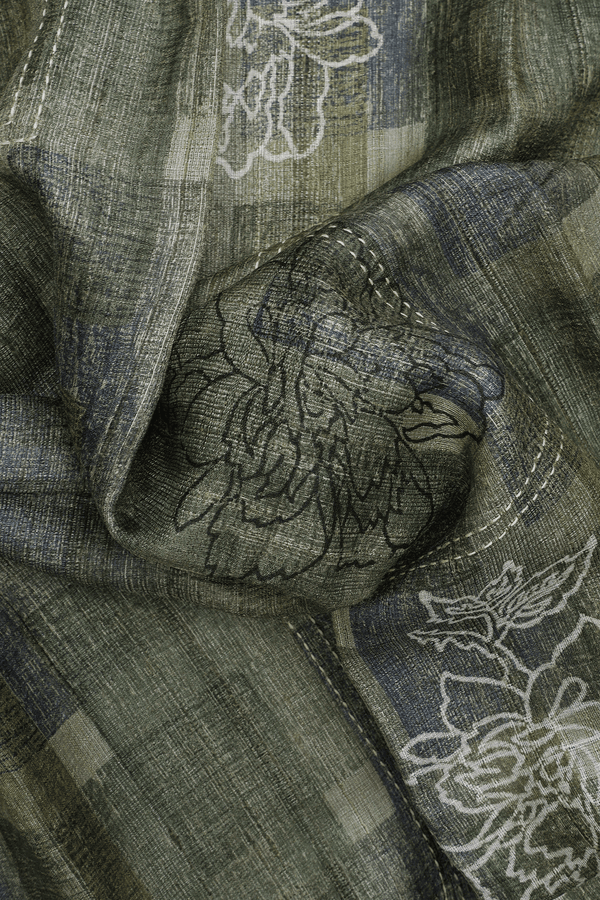 Allover Floral Design Green Tussar Silk Saree