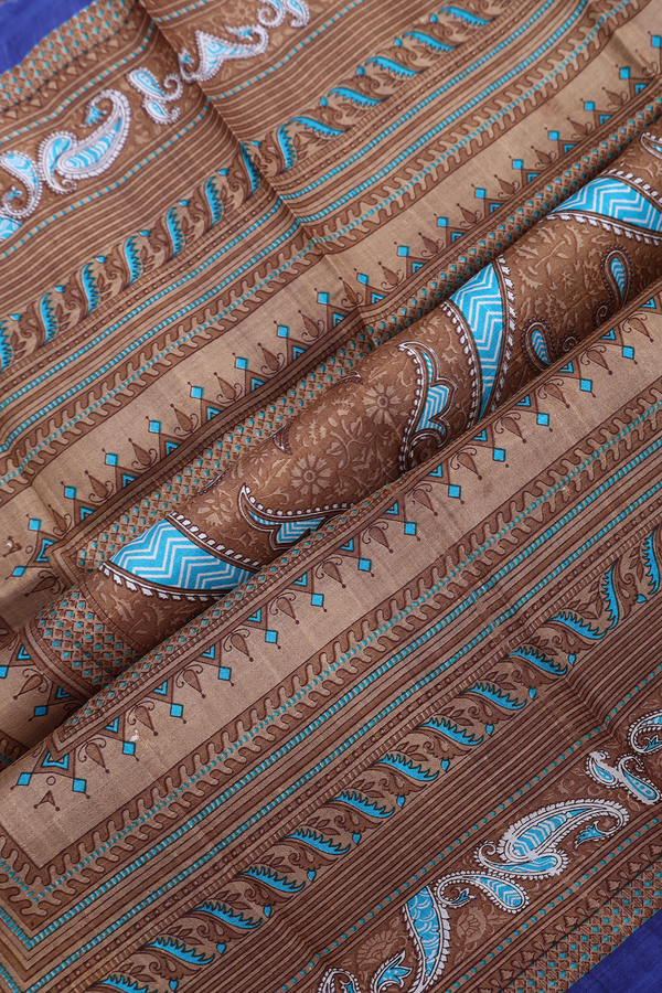 Allover Floral Design Navy Blue Printed Silk Saree