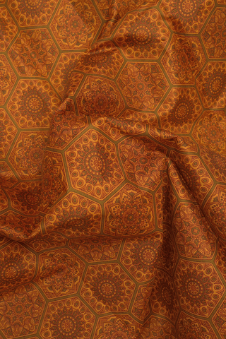 Allover Floral Design Ochre Orange Printed Silk Saree