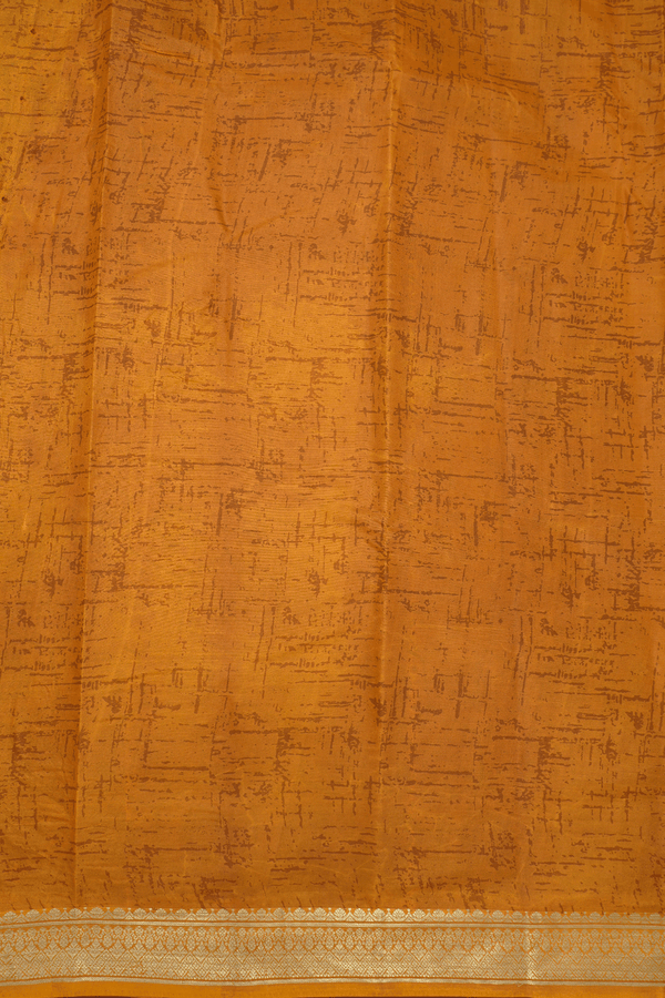 Allover Floral Design Ochre Orange Printed Silk Saree