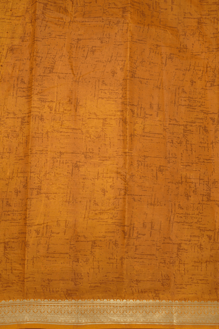 Allover Floral Design Ochre Orange Printed Silk Saree