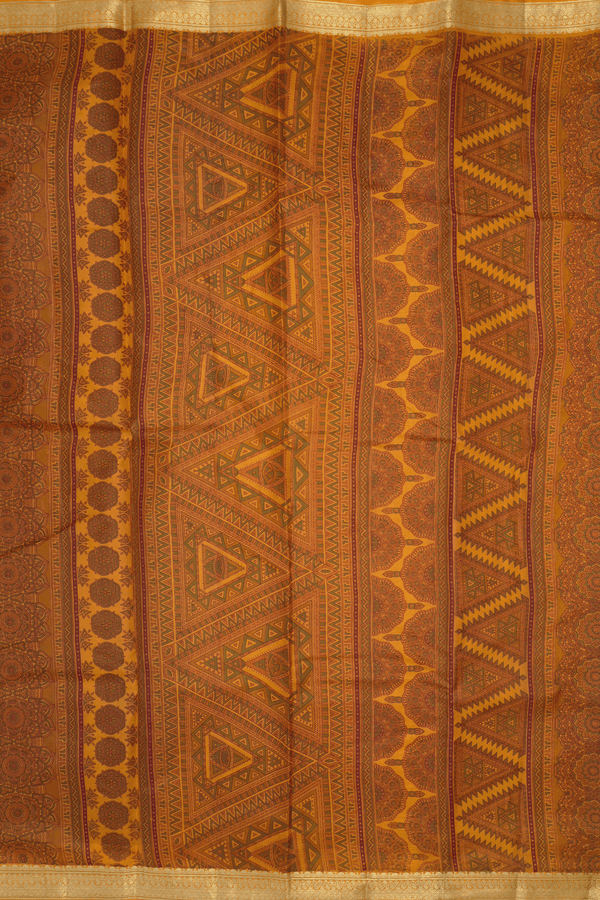 Allover Floral Design Ochre Orange Printed Silk Saree