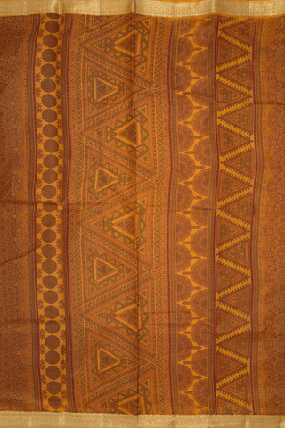 Allover Floral Design Ochre Orange Printed Silk Saree