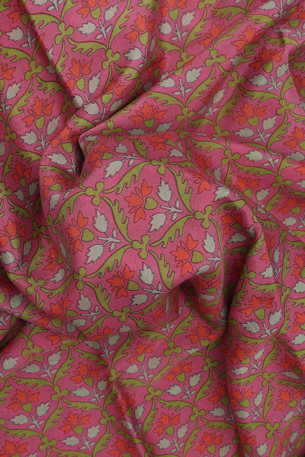 Allover Floral Design Orchid Pink Chiffon Saree