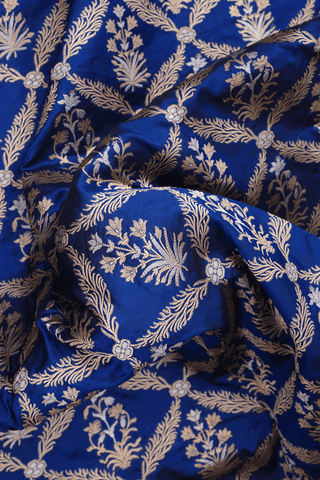 Allover Floral Design Oxford Blue Banarasi Silk Saree