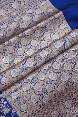 Allover Floral Design Oxford Blue Banarasi Silk Saree