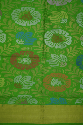 Allover Floral Design Parrot Green Uppada Silk Saree