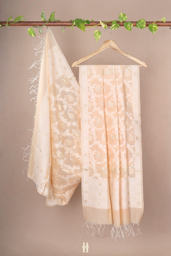 Allover Floral Design Pastel Orange Cotton Dupatta