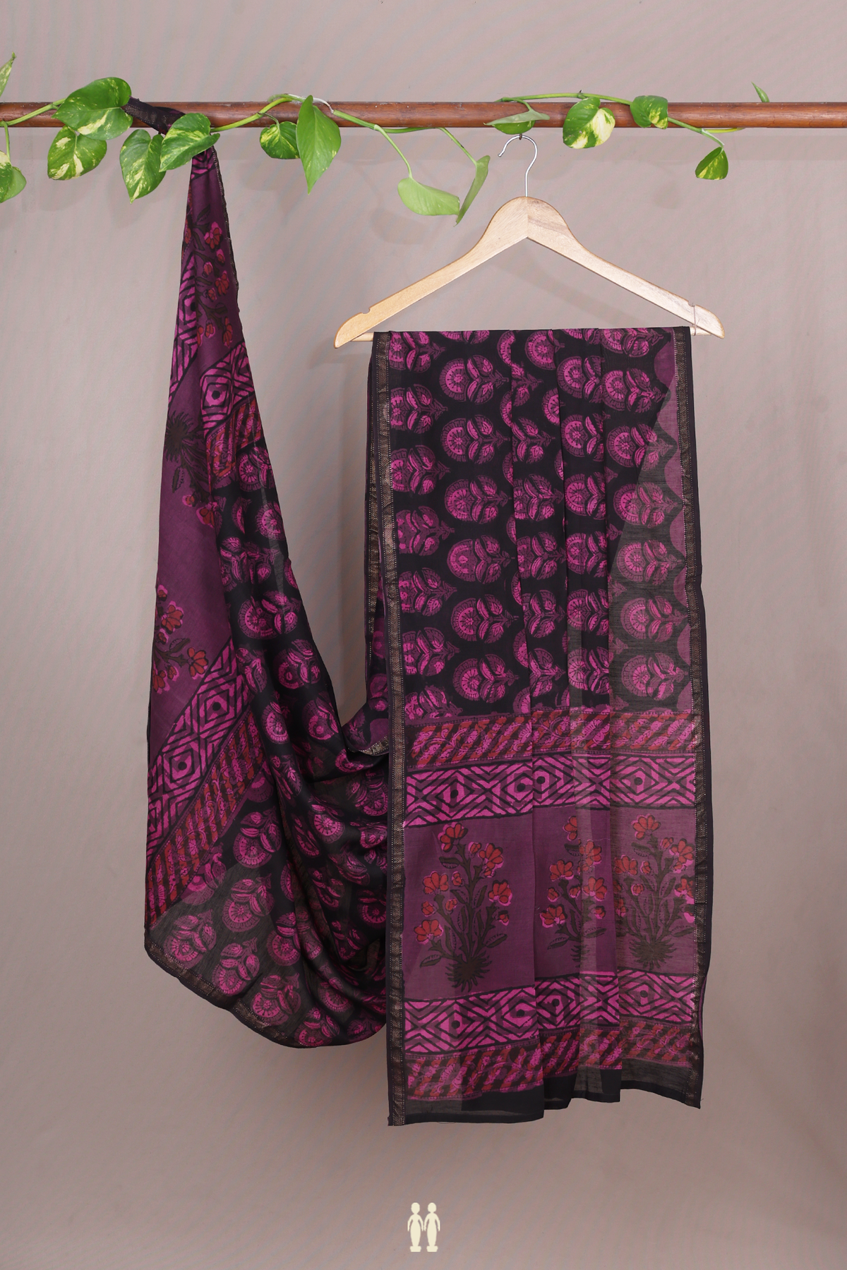 Allover Floral Design Purple And Black Ajrakh Cotton Dupatta