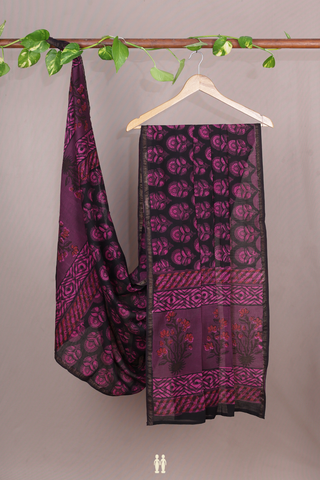 Allover Floral Design Purple And Black Ajrakh Cotton Dupatta