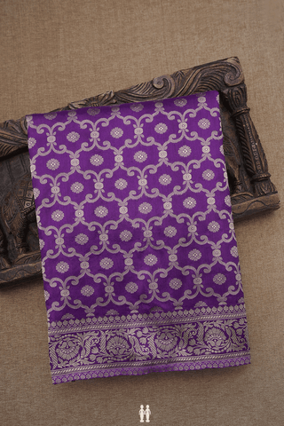Allover Floral Design Purple Banarasi Silk Saree
