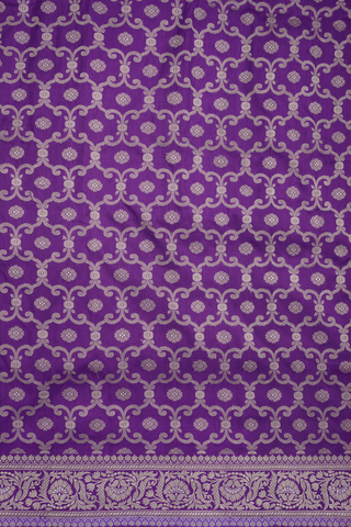 Allover Floral Design Purple Banarasi Silk Saree