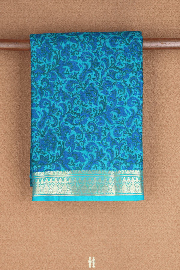 Allover Floral Design Sky Blue Printed Silk Saree