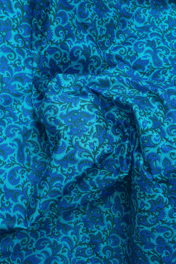Allover Floral Design Sky Blue Printed Silk Saree