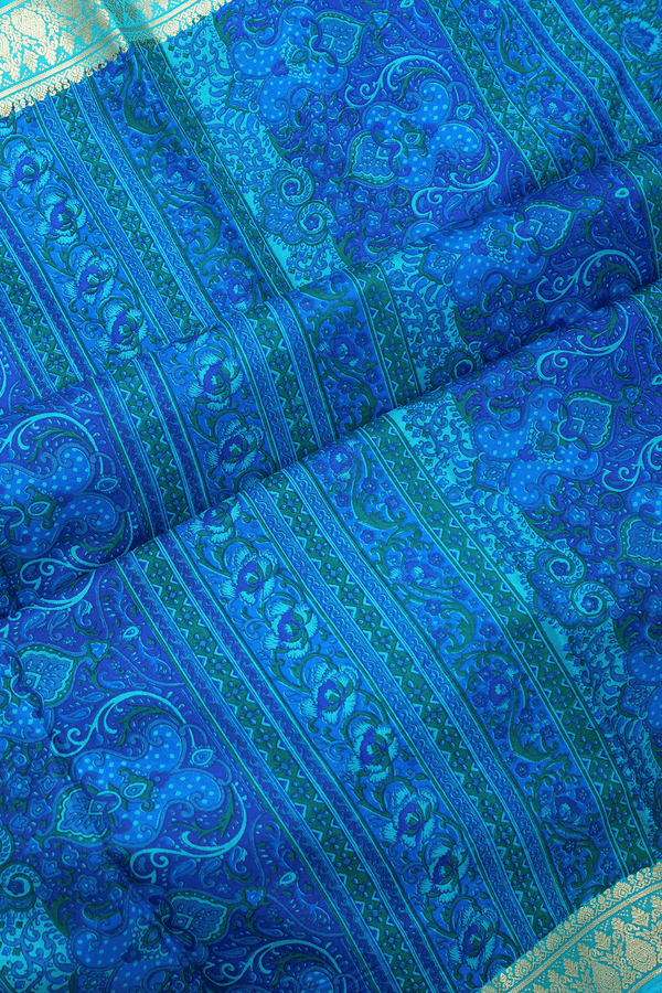 Allover Floral Design Sky Blue Printed Silk Saree