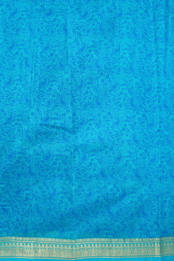 Allover Floral Design Sky Blue Printed Silk Saree